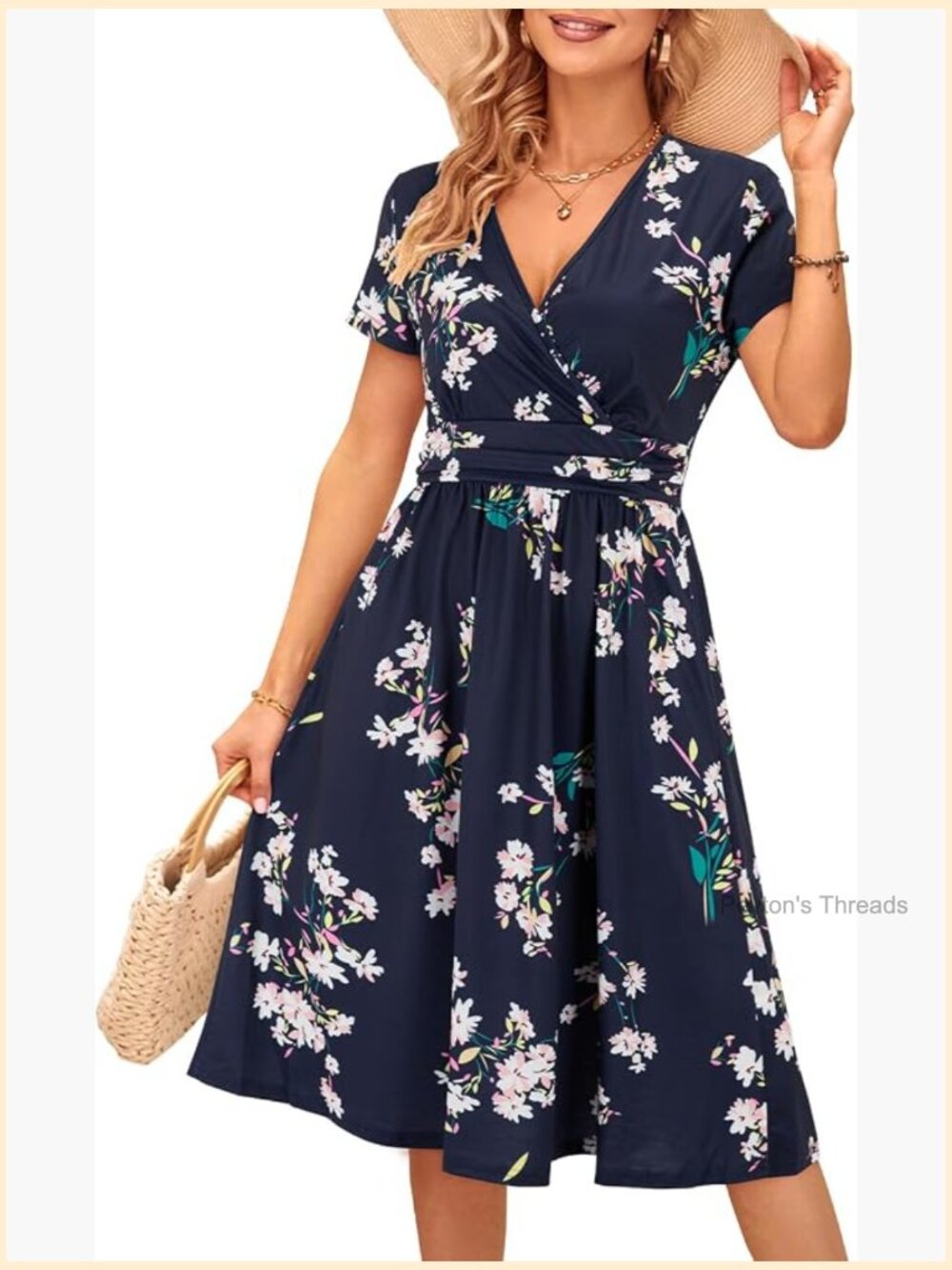 Casual Summer Dress for Women Wrap V Neck A Line Midi with Pockets